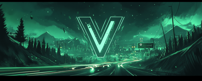 uma ilustração de uma letra V com fundo verde e rotas de carros